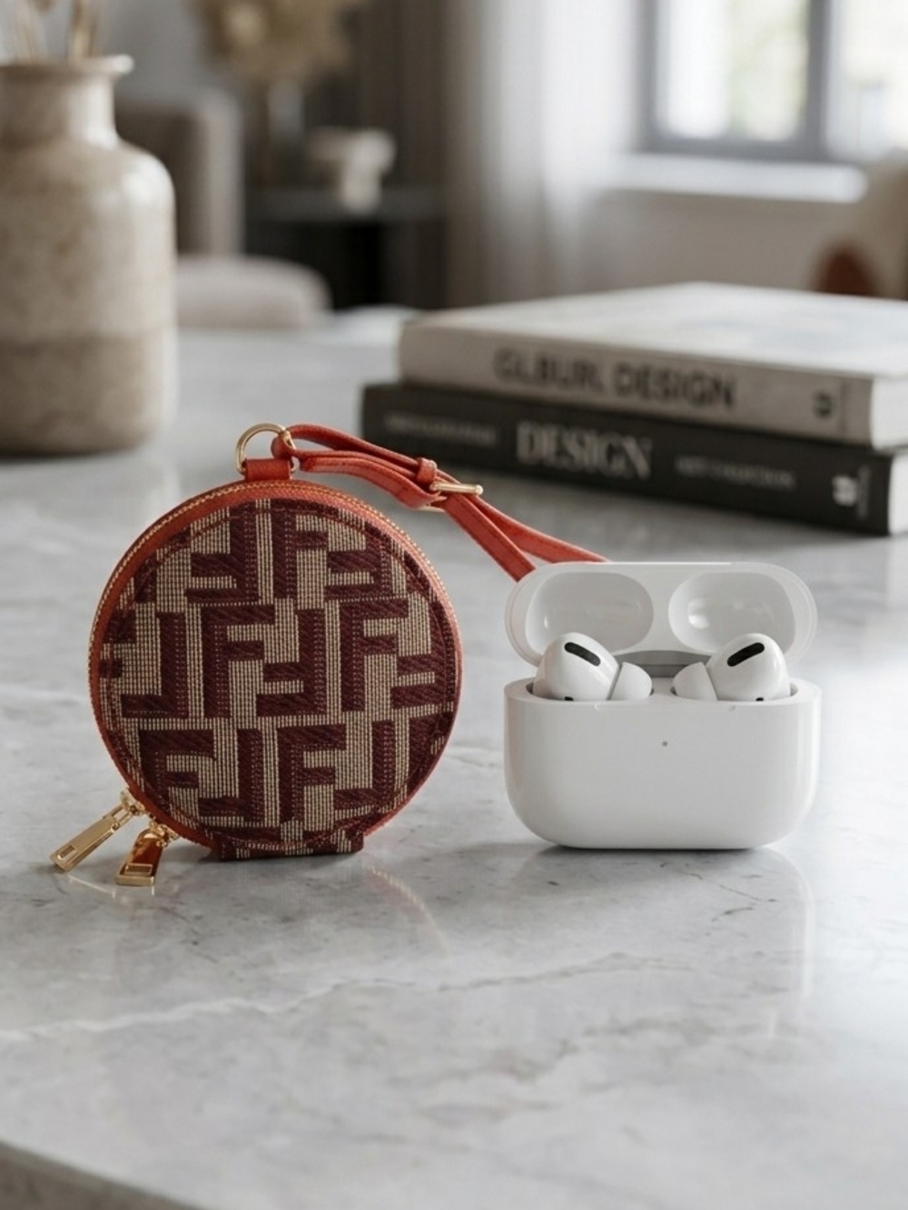 Monogram Round Coin AIRPOD Case in Red